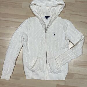 Ralph Lauren Ivory Hooded Zip-Up Sweater
